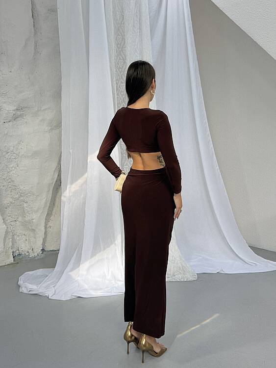 TIENSE Maxi Elbise - Acı Kahve - 6