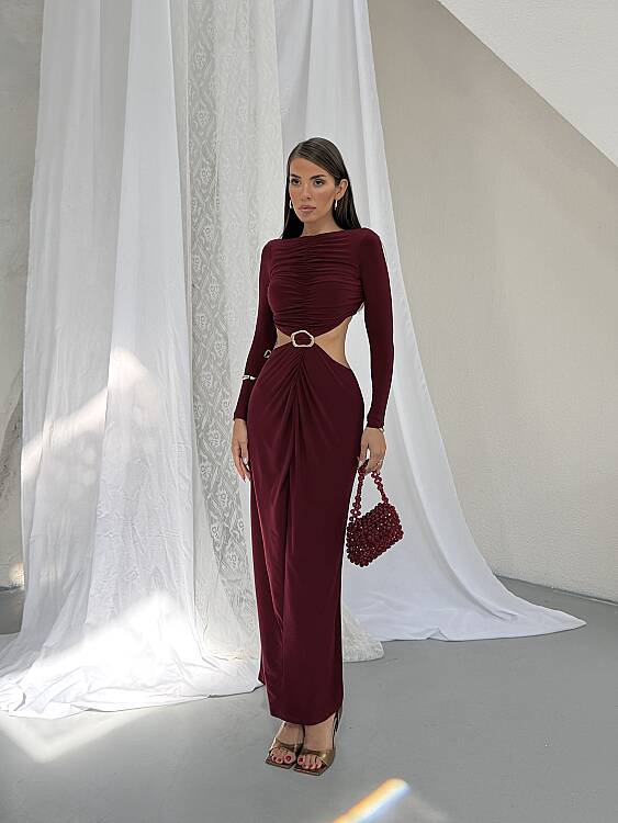 TIENSE Maxi Elbise - Bordo - 1