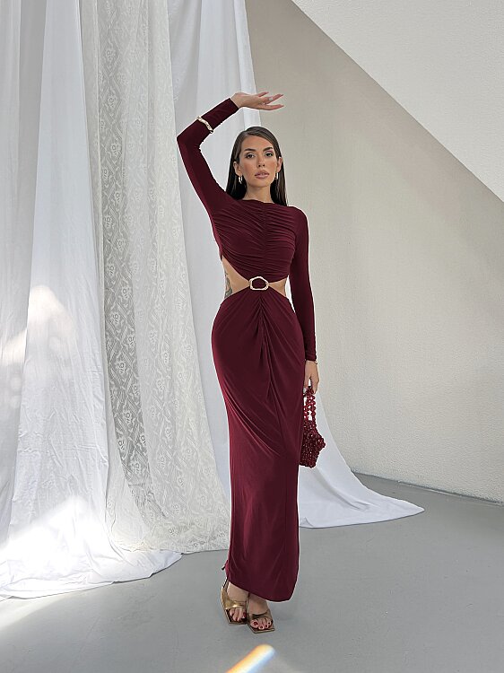 TIENSE Maxi Elbise - Bordo - 3