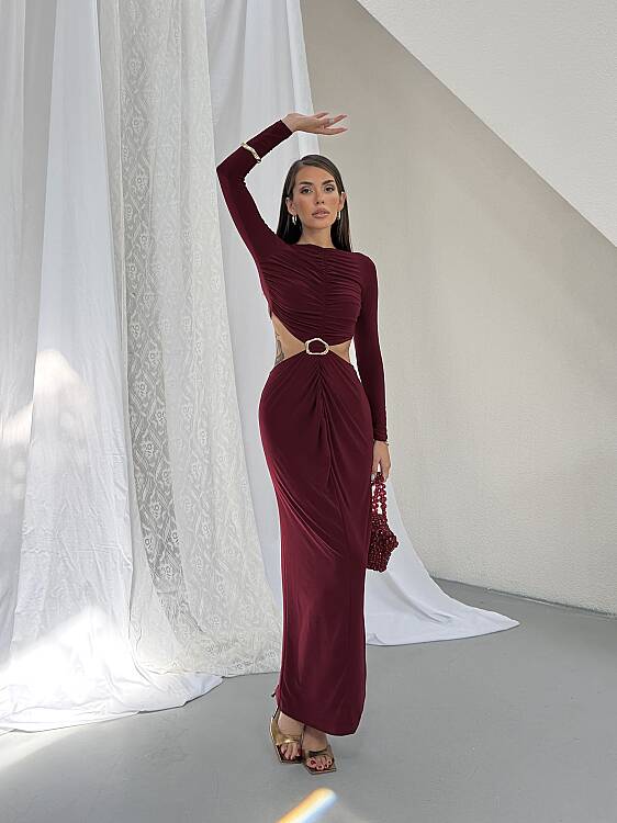 TIENSE Maxi Elbise - Bordo - 3