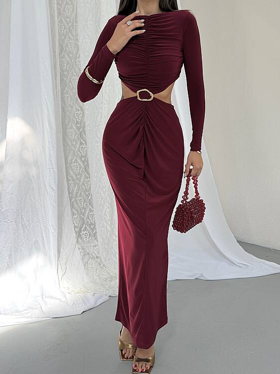 TIENSE Maxi Elbise - Bordo - 4