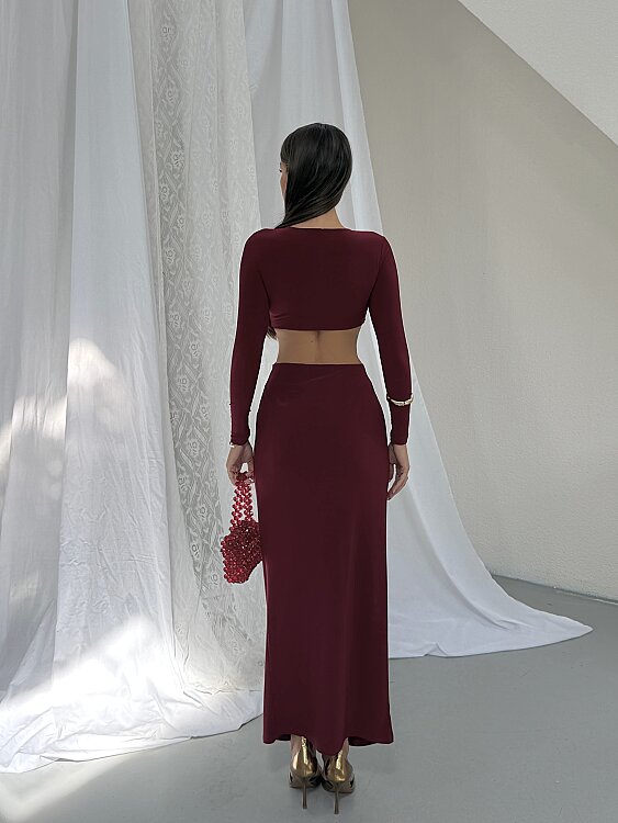 TIENSE Maxi Elbise - Bordo - 5