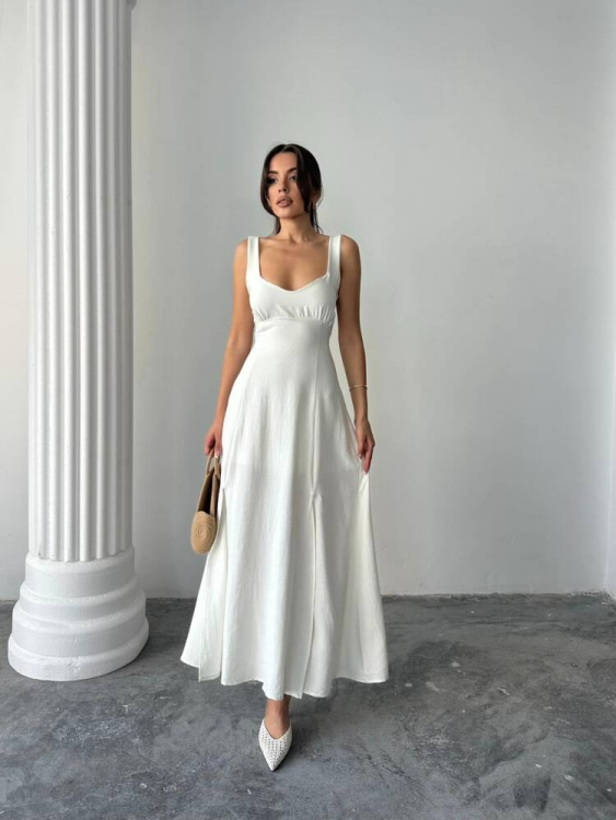 Tulip Midi Elbise - Beyaz - 1