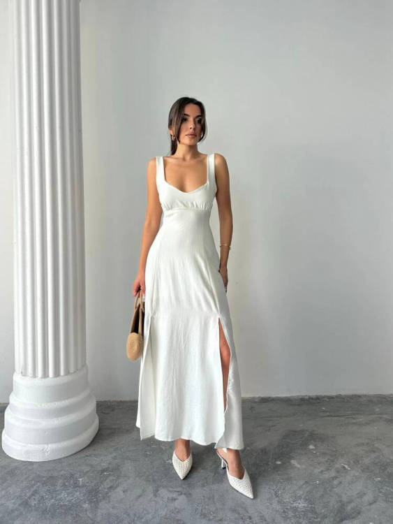 Tulip Midi Elbise - Beyaz - 2