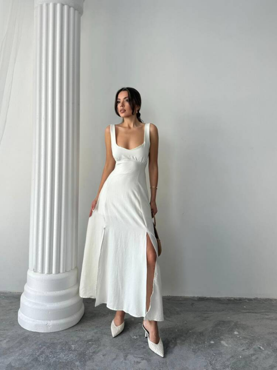 Tulip Midi Elbise - Beyaz - 3