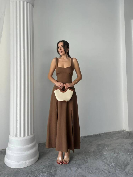 Tulip Midi Elbise - Kahverengi - 1