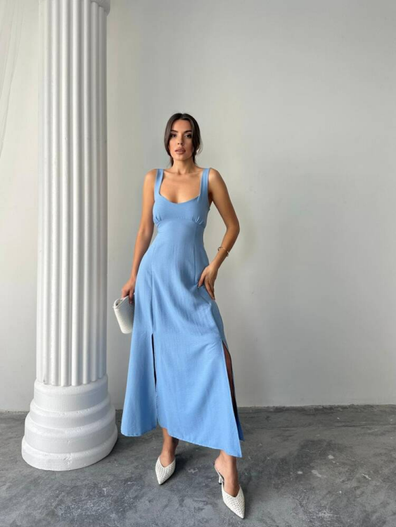 Tulip Midi Elbise - Mavi - 1