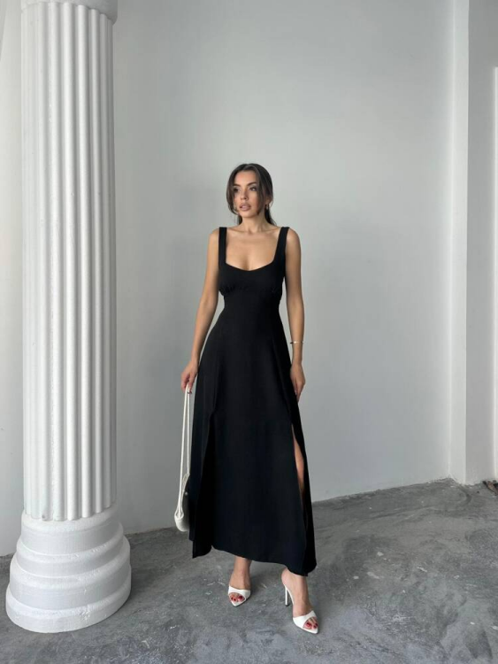 Tulip Midi Elbise - Siyah - 1