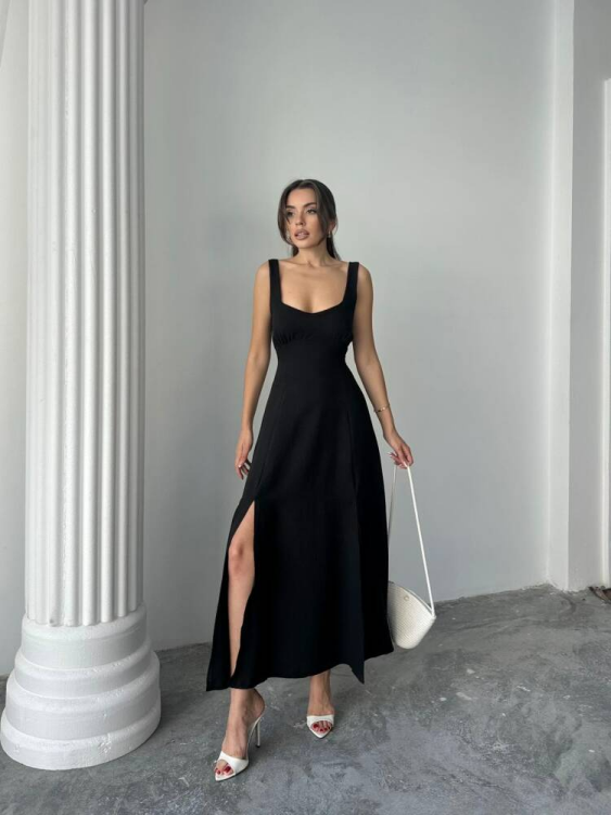Tulip Midi Elbise - Siyah - 3