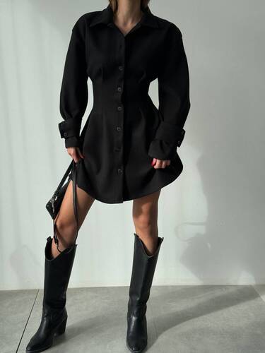 Valentina Kaşe Elbise - Siyah