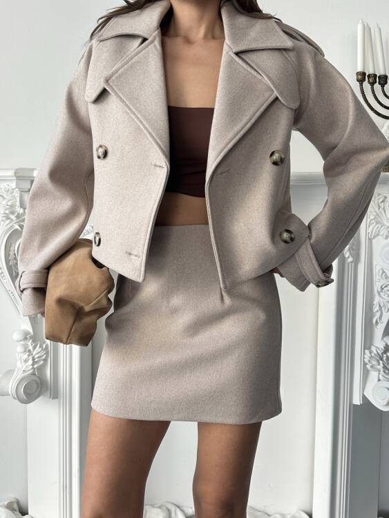 Vasini Ceket Etek Takım - Bej - 5