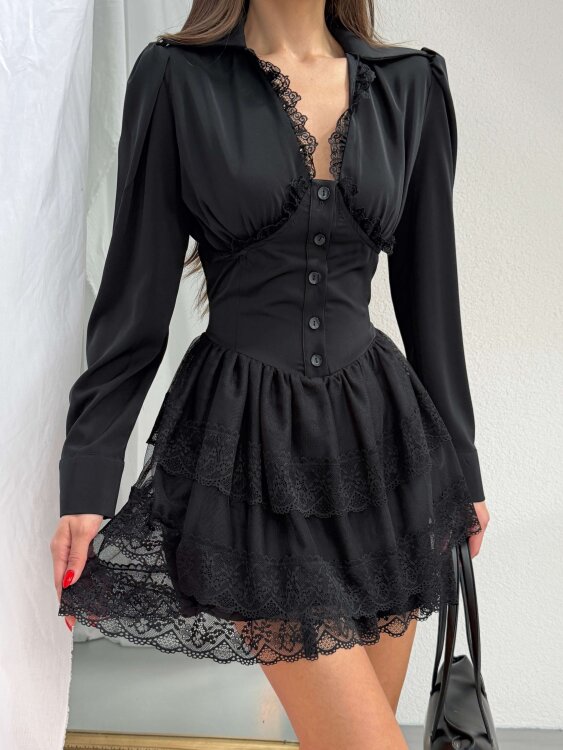 Veroni Mini Elbise - Siyah - 5