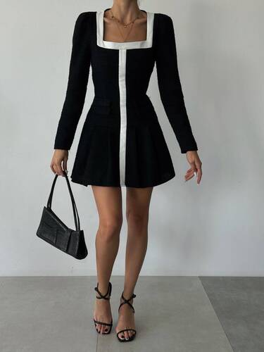Vina Tüvit Elbise- Siyah