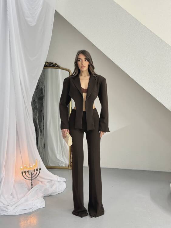 Virgine Crop Pantolon Takım - Acı Kahve - 1