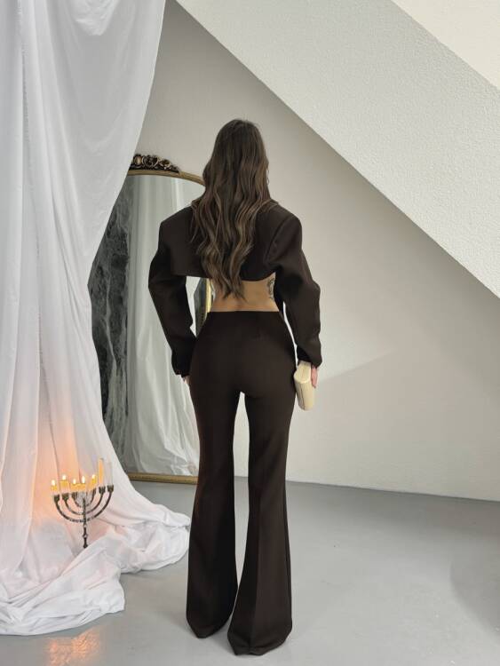 Virgine Crop Pantolon Takım - Acı Kahve - 7