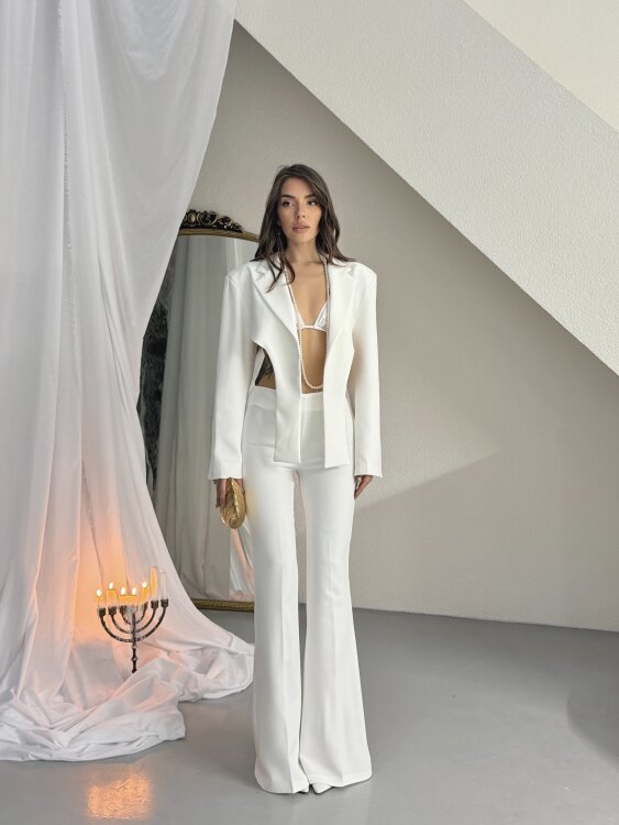 Virgine Crop Pantolon Takım - Beyaz - Sevenday