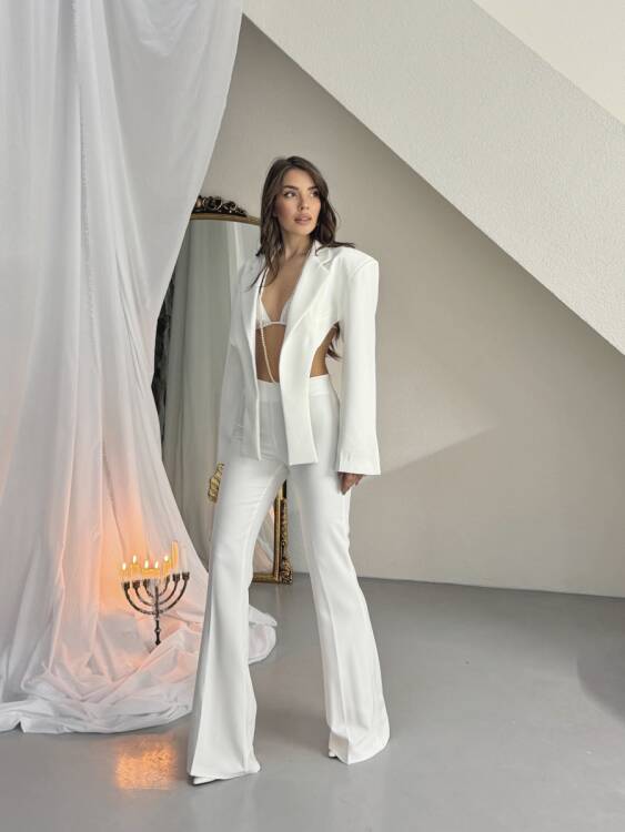 Virgine Crop Pantolon Takım - Beyaz - 2