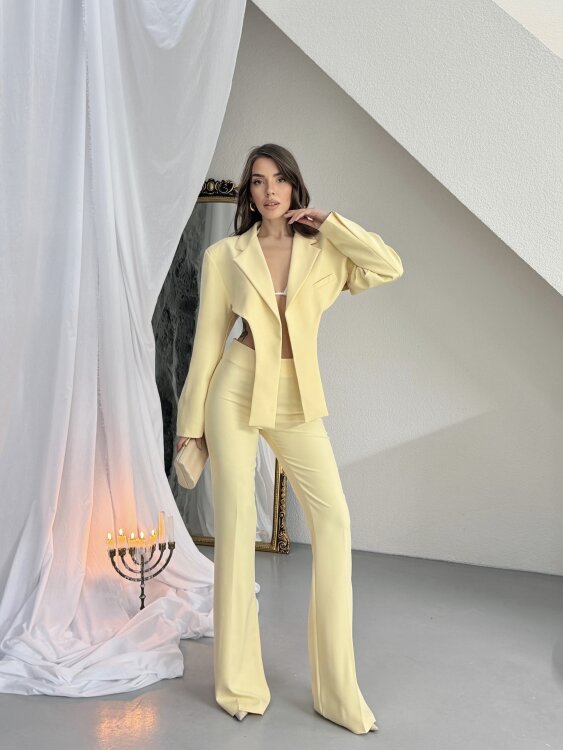 Virgine Crop Pantolon Takım - Sarı - 2