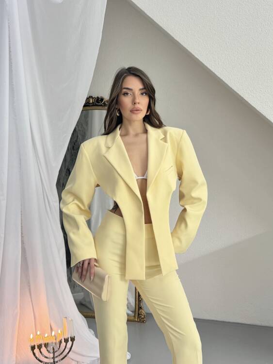 Virgine Crop Pantolon Takım - Sarı - 3