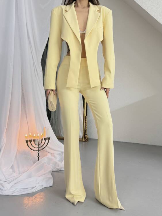 Virgine Crop Pantolon Takım - Sarı - 4