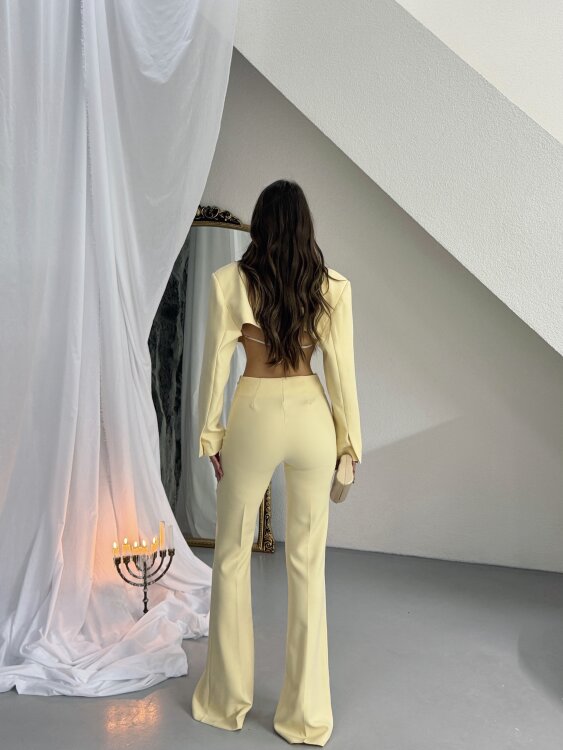 Virgine Crop Pantolon Takım - Sarı - 5