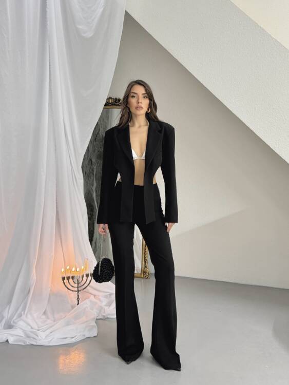 Virgine Crop Pantolon Takım - Siyah - 2