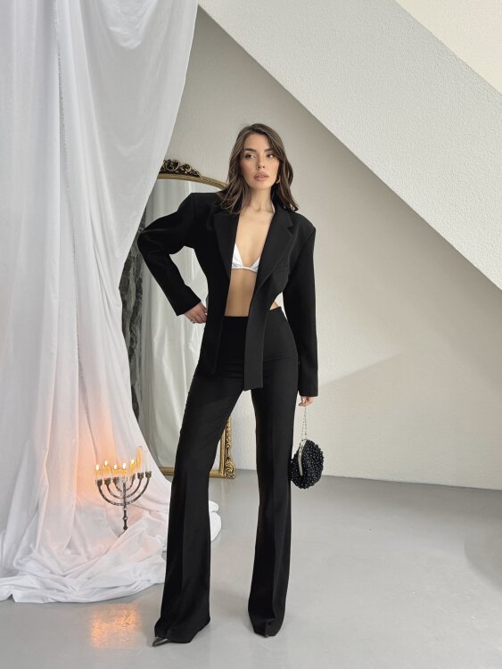 Virgine Crop Pantolon Takım - Siyah - 3