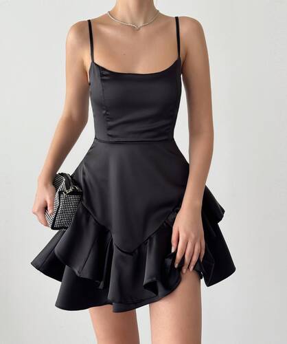 Wersi Asetat Elbise- Siyah