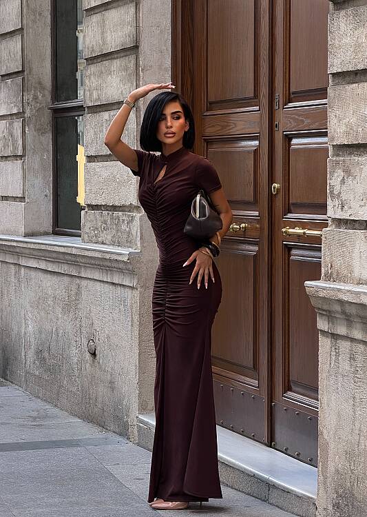 ZAMID Maxi Elbise - Acı Kahve - 5