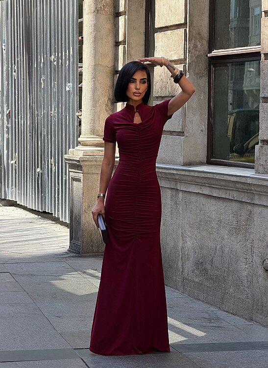 ZAMID Maxi Elbise - Bordo - Sevenday