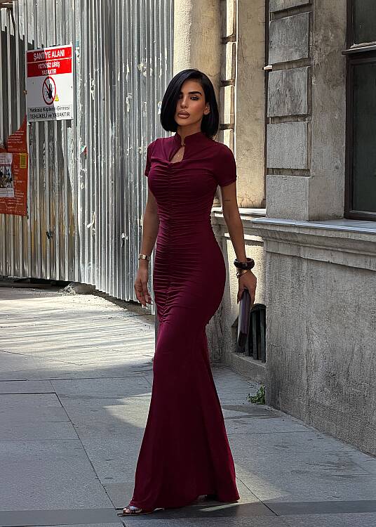 ZAMID Maxi Elbise - Bordo - 6