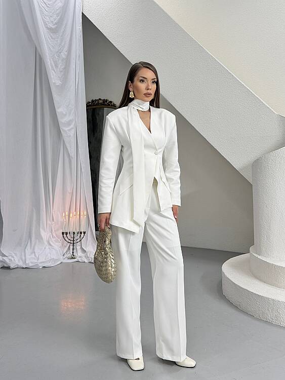 Zeni Fularlı Takım - Beyaz - 1