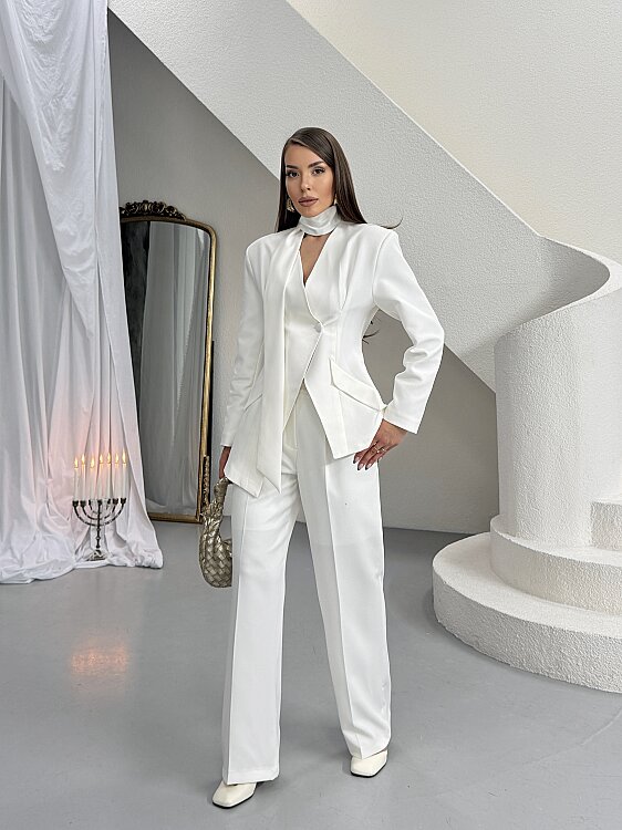 Zeni Fularlı Takım - Beyaz - 2