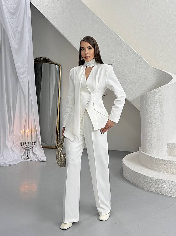 Zeni Fularlı Takım - Beyaz - 2