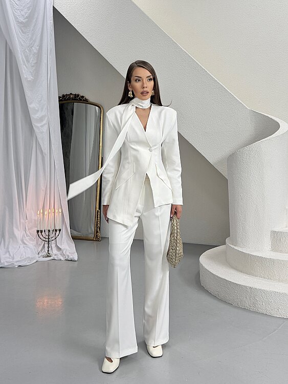 Zeni Fularlı Takım - Beyaz - 3