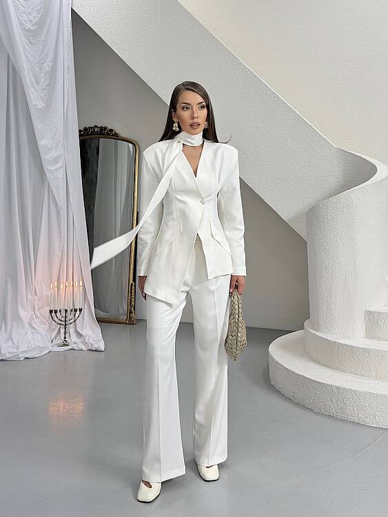 Zeni Fularlı Takım - Beyaz - 3