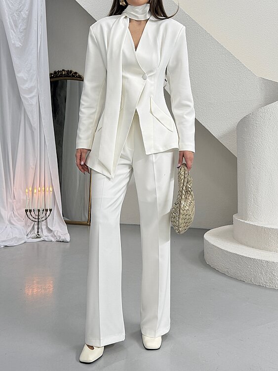 Zeni Fularlı Takım - Beyaz - 5