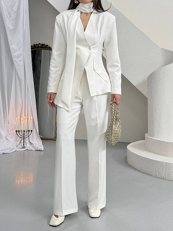 Zeni Fularlı Takım - Beyaz - 5