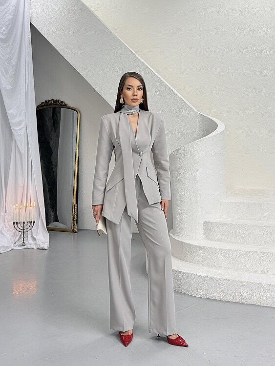 Zeni Fularlı Takım - Gri - Sevenday