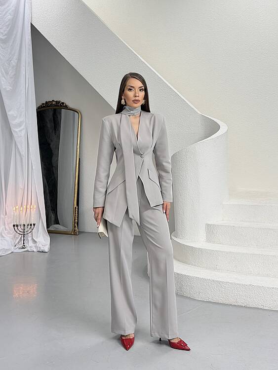 Zeni Fularlı Takım - Gri - 1