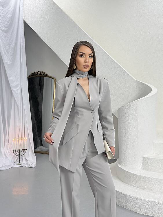 Zeni Fularlı Takım - Gri - 4