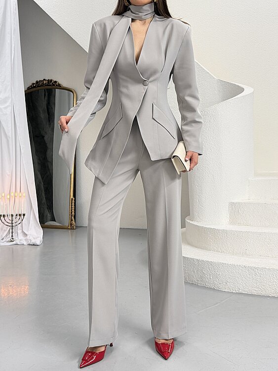 Zeni Fularlı Takım - Gri - 5