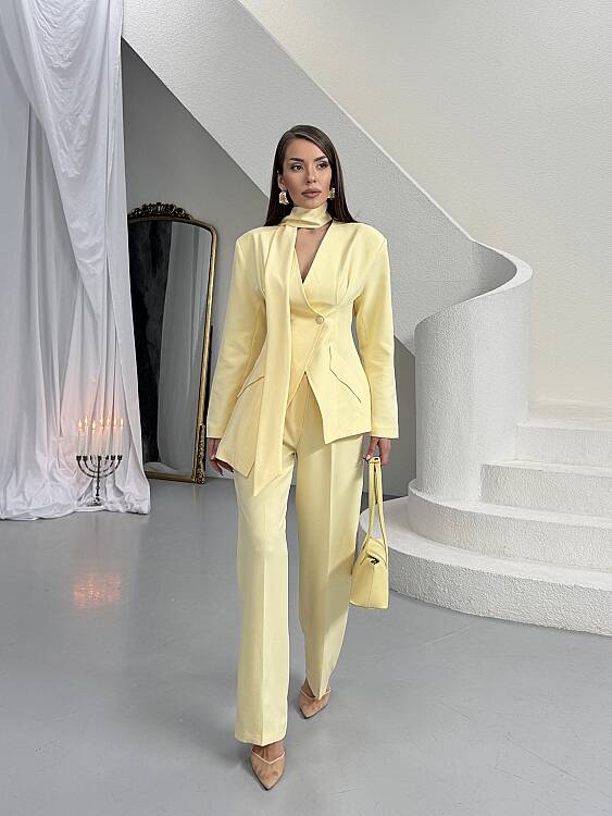 Zeni Fularlı Takım - Sarı - 2