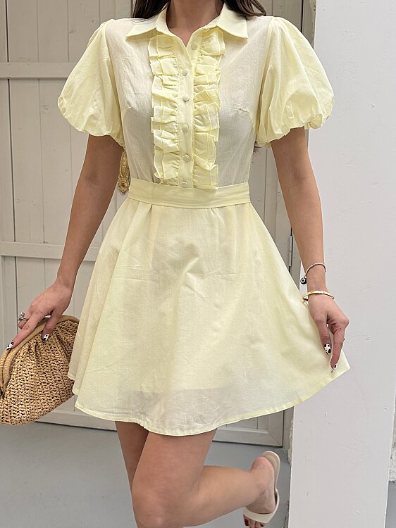 Zoe Mini Elbise - Sarı - 4